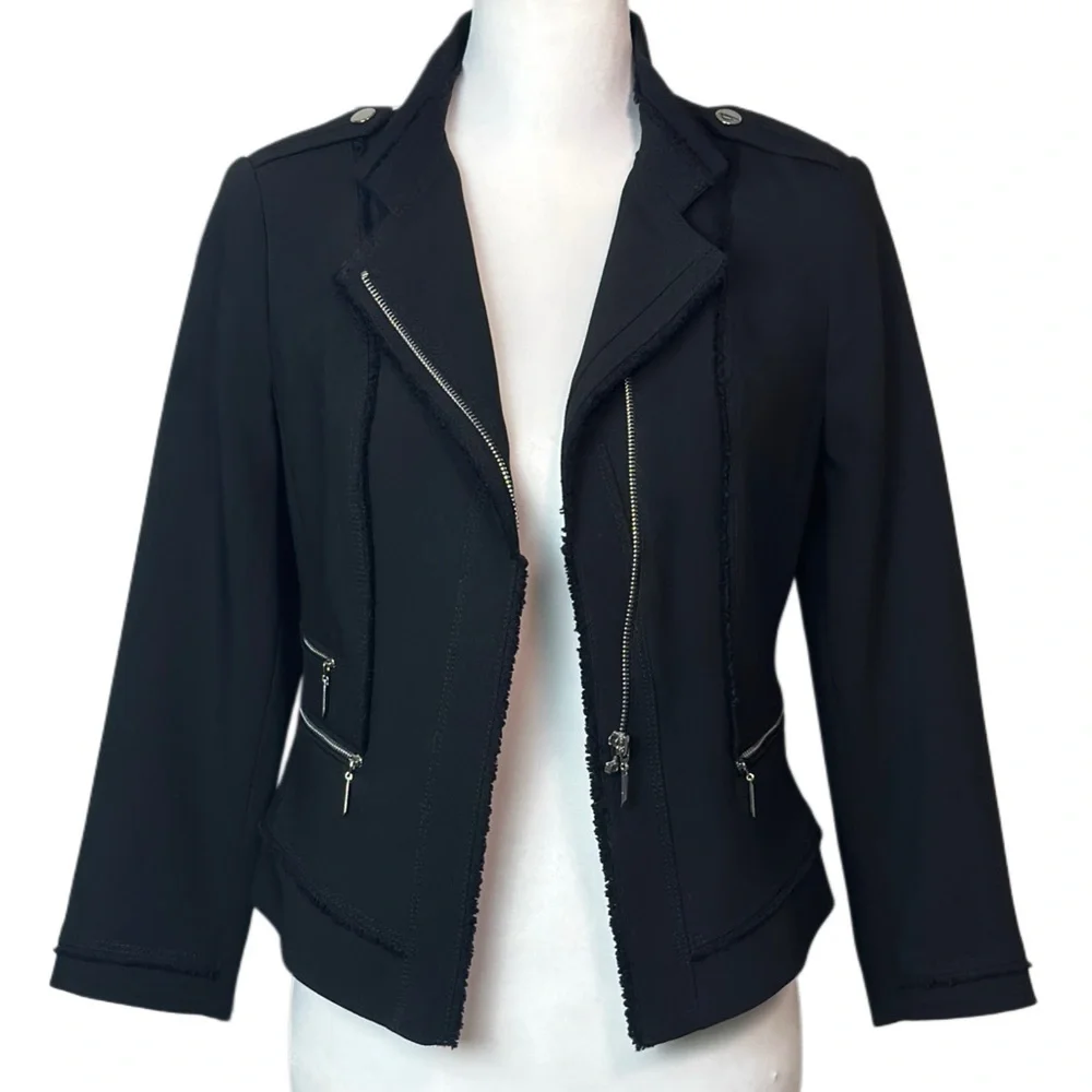 White House Black Market Asymmetrical Zip Moto Biker Jacket‎ Blazer Sz 2